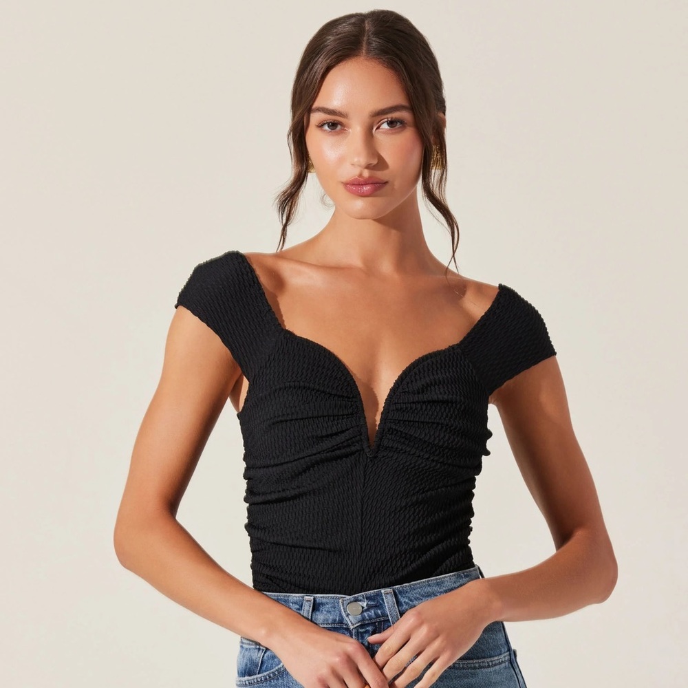 ASTR The Label Black Textured Bodysuit